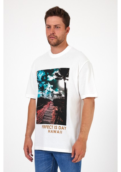Erkek Bisiklet Yaka Hawaıı Baskılı T-shirt 7021 fiyatları