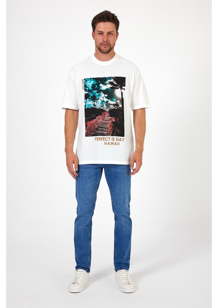 Erkek Bisiklet Yaka Hawaıı Baskılı T-shirt 7021 indirimleri