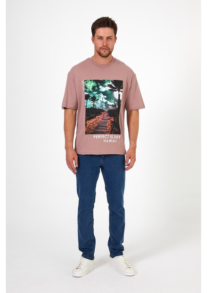Erkek Bisiklet Yaka Hawaıı Baskılı T-shirt 7021 indirimleri