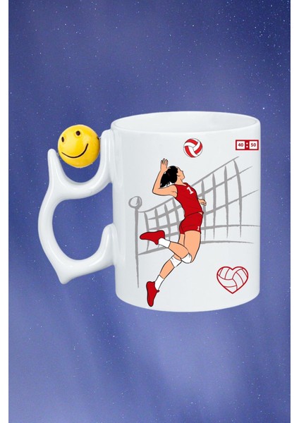 Voleybol Kadın Oyuncu Tema Baskılı Smile Emoji Toplu Kupa Bardak Çay Kahve Fincanı-1