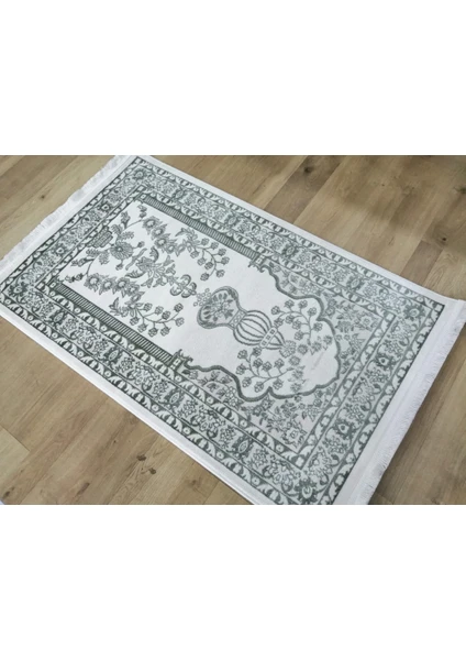 Karya Akrilik Yumuşak Parlak Iplik Dokuma Seccade 78x125 Cm KREM-YEŞİL