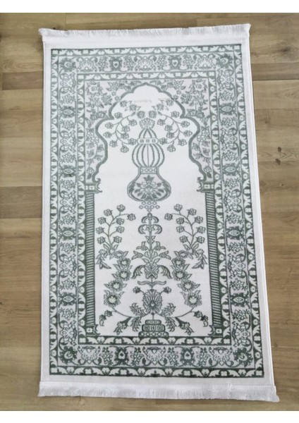 Karya Akrilik Yumuşak Parlak Iplik Dokuma Seccade 78x125 Cm KREM-YEŞİL