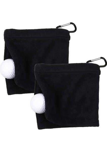 Adet Golf Havlusu Topu Temizleme Havlusu 14X14 cm Fiber Polyester Golf Havlusu Yapış Kanca ile Erkekler Kadınlar Için Golf, Siyah (Yurt Dışından)