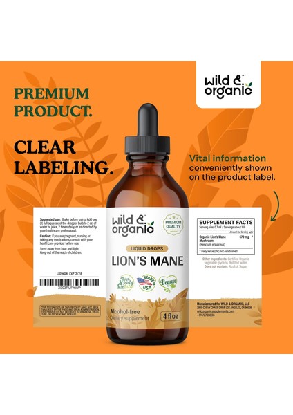 Lions Mane Liquid Extract Organic Lions Mane Mushroom Premium Quality Third Party Tested 168 Servis