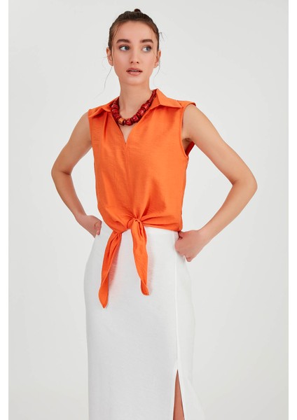 Önden Bağlamalı Sıfır Kol Bluz fırsatları