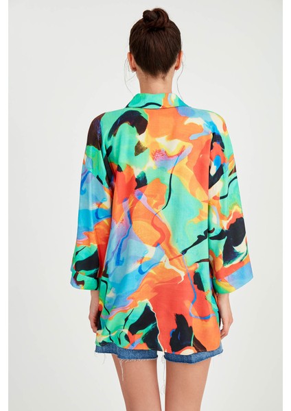 Düşük Omuz Desenli Önü Düğmeli Oversize Bluz fırsatları