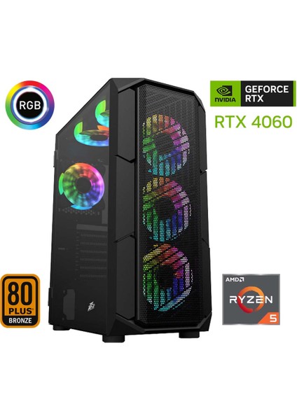 XSR481 Ryzen 5 5600 32GB Ram 1tb M.2 Nvme SSD 8gb RTX4060 27"curved 180Hz Oyun Bilgisayarı