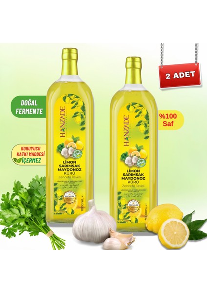 Hanzade Bitkisel Limon Sarımsak Maydanoz Kürü 1 Litre x 2 Adet Cam Şişe