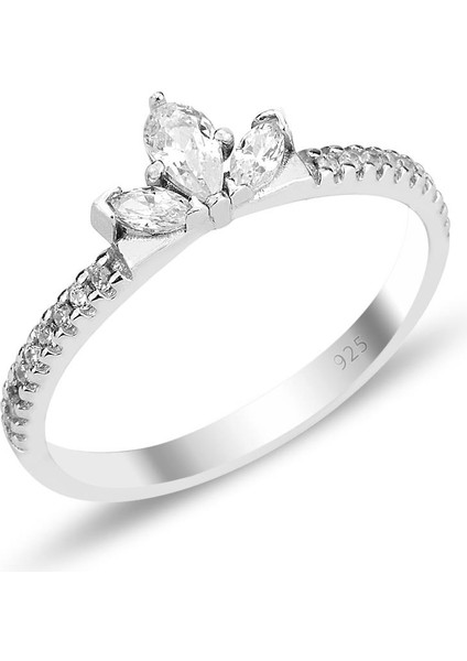 Gümüş Rodyumlu Zirkon Taşlı Lotus Yüzük SGTL12312RODAJ