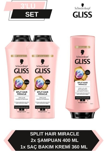 Split Hair Miracle Şampuan 400 ml x 2 Adet + Split Hair Miracle Saç Kremi 360 ml