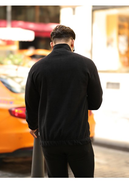 Premium Yarım Ferrmuar Polar Sweatshirt - Siyah