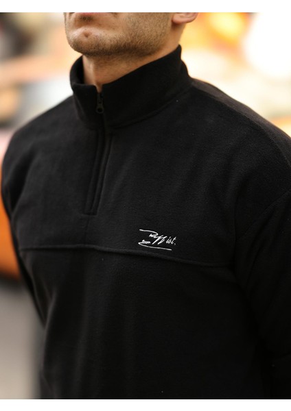 Premium Yarım Ferrmuar Polar Sweatshirt - Siyah