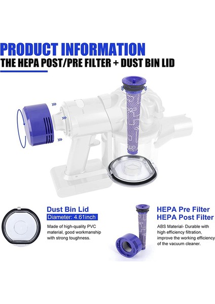 Ön ve Son Hepa Filtre Setli V7 V8 Için Sızdırmazlık Halkalı Toz Kutusu Kapağı (Yurt Dışından)