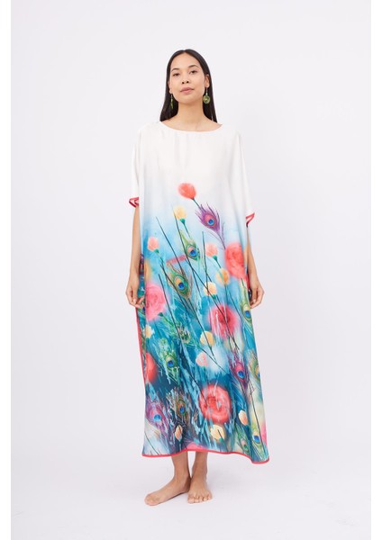 Sprıngfıeld Long Dress Çiçek Baskılı Kısa Kollu 125 cm Uzun Saten Kadın Elbise - Çok Renkli