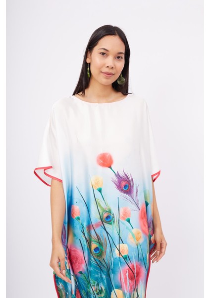 Sprıngfıeld Long Dress Çiçek Baskılı Kısa Kollu 125 cm Uzun Saten Kadın Elbise - Çok Renkli fiyatları
