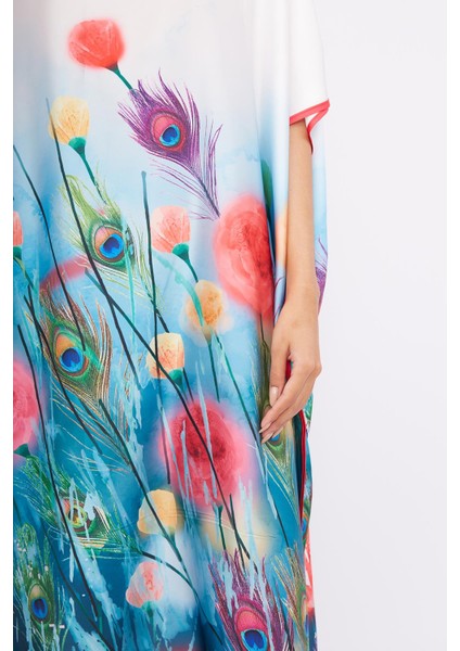Sprıngfıeld Long Dress Çiçek Baskılı Kısa Kollu 125 cm Uzun Saten Kadın Elbise - Çok Renkli modelleri