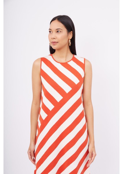 Paula Dress Diagonal Çizgili A Form Kolsuz Ince Kadın Triko Elbise - Kırmızı/beyaz fiyatları