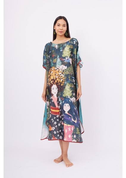 Magıc Moments Long Dress Anne Kız Baskılı 130 cm Uzun Saten Kolsuz Elbise - Çok Renkli