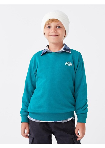 Rahat Kalıp Bisiklet Yaka Baskılı Erkek Çocuk Sweatshirt