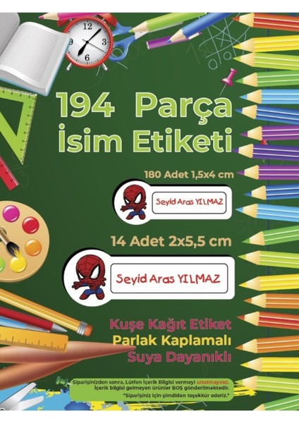 Okul Etiketi Kalem Defter Etiketi Baby Spider Örümcek Adam 194 Adet Opak Sticker fiyatları