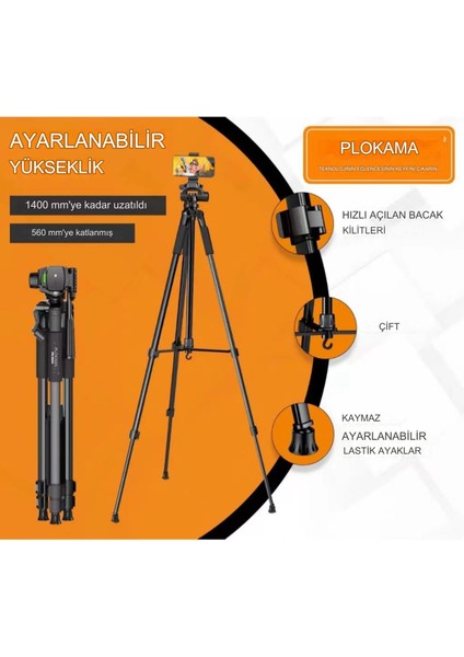 Evrensel Dslr Fotoğraf Makinesi ve Telefon Için Profesyonel Tripod 150 cm Uzuyan 360 Derece Dönebilir fırsatları