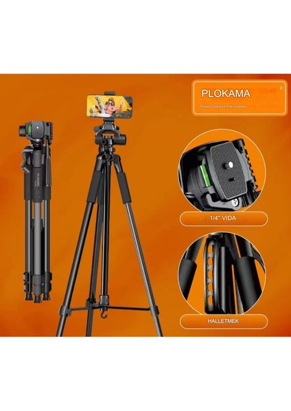 Evrensel Dslr Fotoğraf Makinesi ve Telefon Için Profesyonel Tripod 150 cm Uzuyan 360 Derece Dönebilir indirimleri