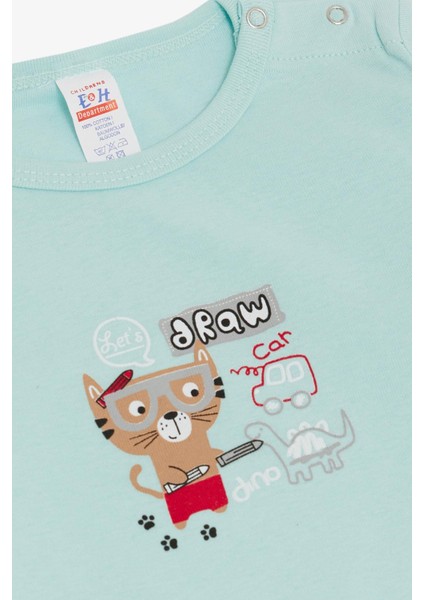 Erkek Bebek Çıtçıtlı Zıbın Body Ressam Kedicik Baskılı 9 Ay-3 Yaş, Su Yeşili modelleri