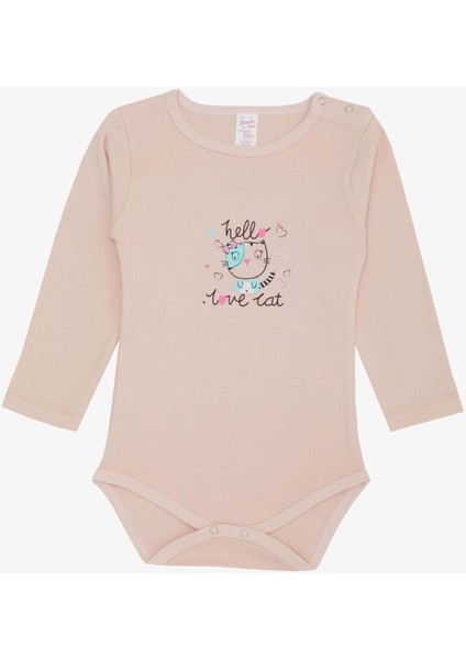 Kız Bebek Çıtçıtlı Zıbın Body Korsan Kedicik Baskılı 9 Ay-3 Yaş, Pudra