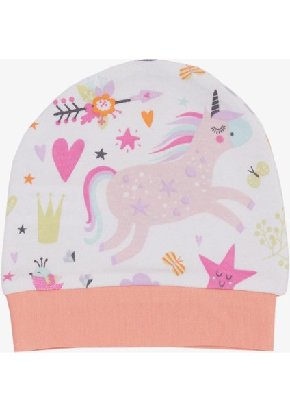 Yenidoğan Bebek Şapkası Unicorn Baskılı Beyaz