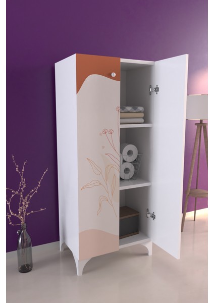 Soft Lines 3 Raflı Çok Amaçlı Dolap Mutfak Salon Banyo Ofis Salon Dolabı Beyaz