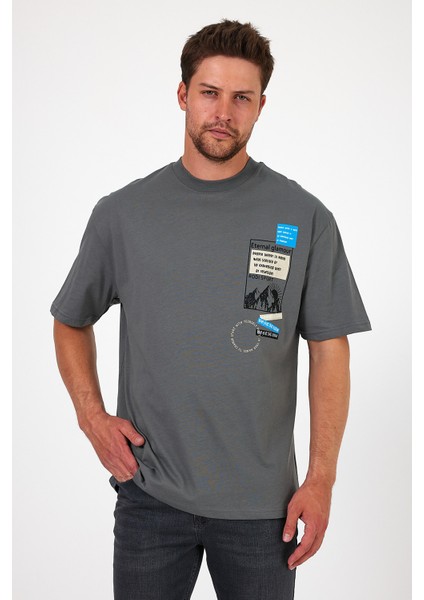 Erkek Bisiklet Yaka Baskılı T-Shirt 7023