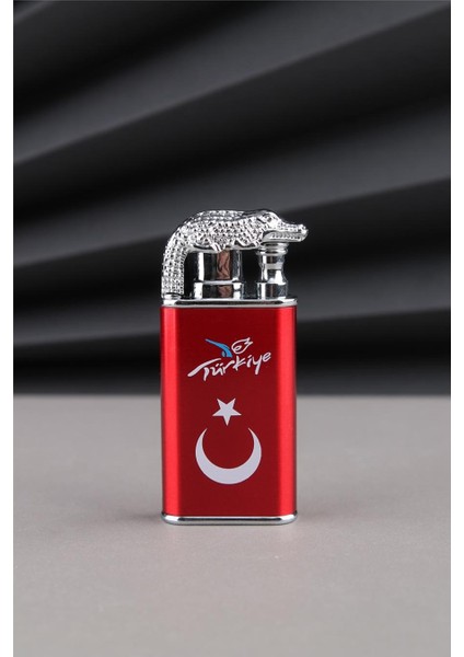 Kırmızı Timsah Çakmak Özel Tasarım Türkiye Yazılı ve Türk Bayrağı Çakmak 24CSM923MR001