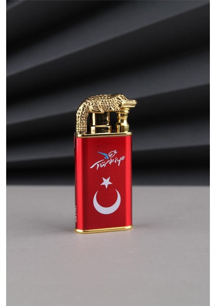 Altın Timsah Çakmak Özel Tasarım Türkiye Yazılı ve Türk Bayrağı Çakmak 24CSM923MR003