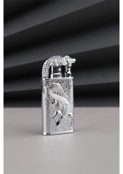 Gümüş Timsah Işlemeli Kabartmalı Timsah Çakmak 24CSM927MR002