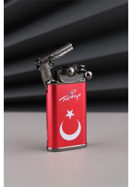 Kırmızı Tabanca Özel Tasarım Türkiye Yazılı ve Türk Bayrağı Çakmak 24CSM936MR001