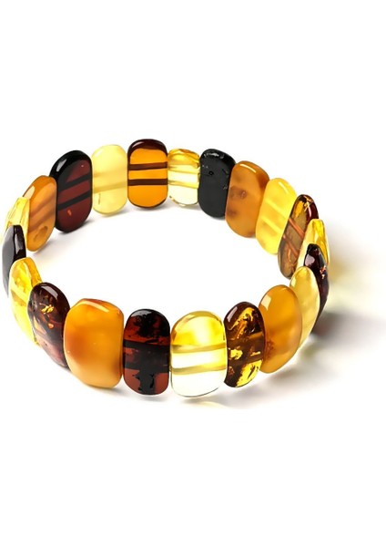 Kahverengi Süt Bal Rolex Model Damla Kehribar Bileklik Esnek Misina, Sertifikalı