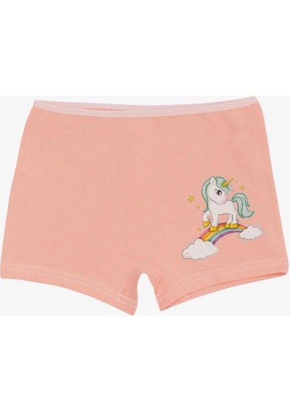 Kız Çocuk Boxer Sevimli Unicorn & Gökkuşağı 5-11 Yaş, Somon