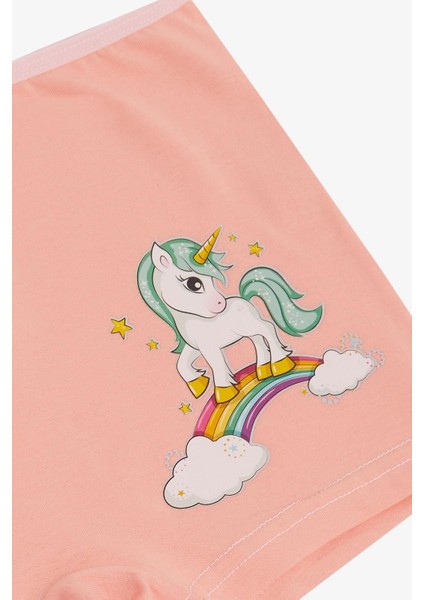 Kız Çocuk Boxer Sevimli Unicorn & Gökkuşağı 5-11 Yaş, Somon