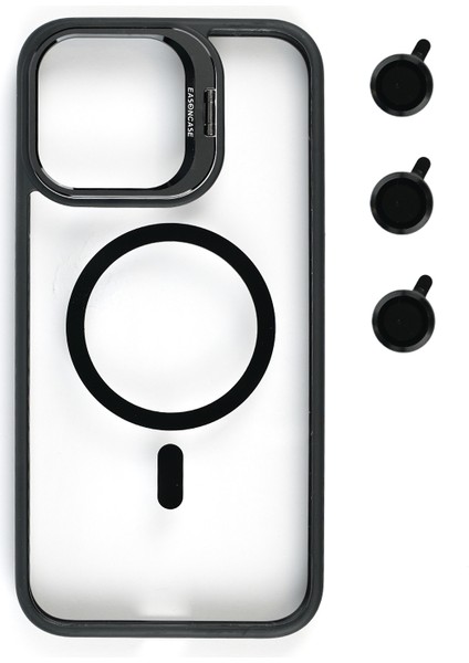 iPhone 13 Pro Max Kılıf Magsafe Uyumlu Kamera Standlı +Lens Koruyuculu Kapak