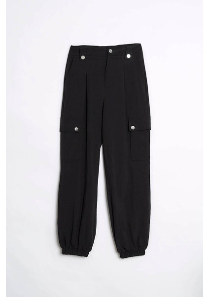 Siyah Lastikli Salaş Bol Jogger Pantalon