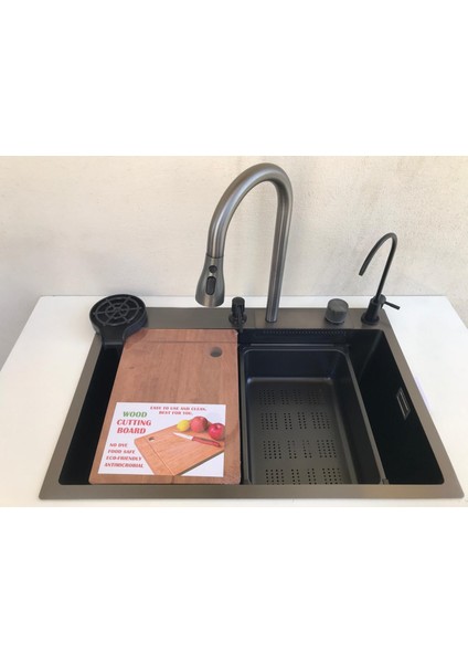 Şelale Mutfak Evye Seti Akıllı Teknolojik Siyah Nano Mutfak Evye Seti fırsatları