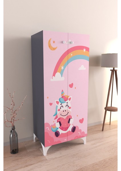 Çocuk Odası Unicorn Dreams Dolap 3 Raflı Çok Amaçlı Baskılı Oyuncak Dolabı