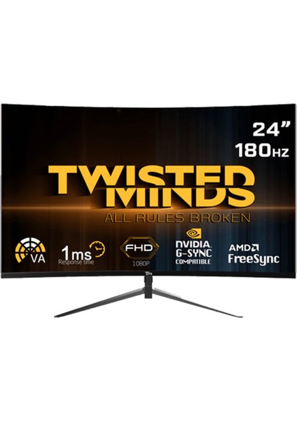 Twısted Mınds 23.6" TM24RFA Fhd 180Hz 1ms HDMI Dp Kavisli Adaptıve Sync Çerçevesiz Gamıng Monitör