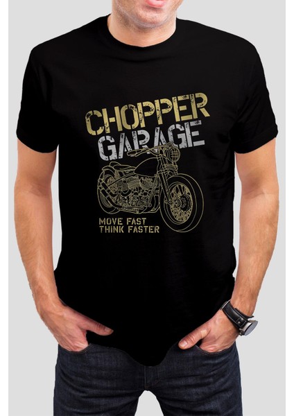 Chopper Motor Baskılı Siyah Unisex Tişört C455