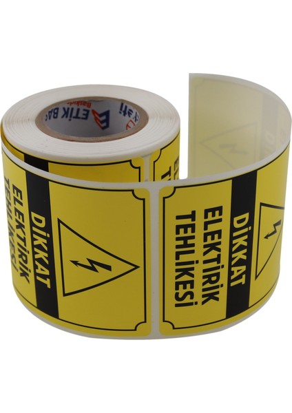 Dikkat Elektirik Tehlikesi Etiketi 70MM x 80MM Ruloda 250 Adet