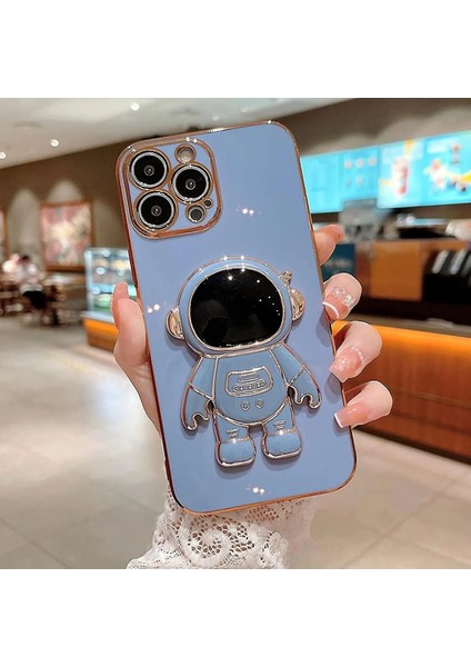Apple iPhone 12 Pro Uyumlu Astronot Standlı Kamera Lens Korumalı Telefon Kılıfı