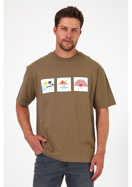 Erkek Bisiklet Yaka Baskılı T-Shirt 0210