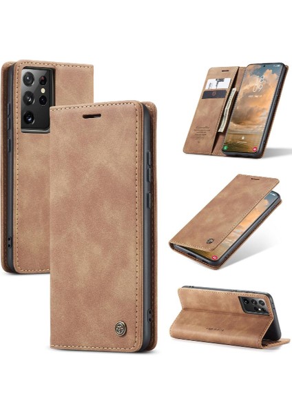 Samsung Galaxy S21 Ultra Kılıf Için Flip Case Kart Yuvası Kickstand Manyetik (Yurt Dışından)