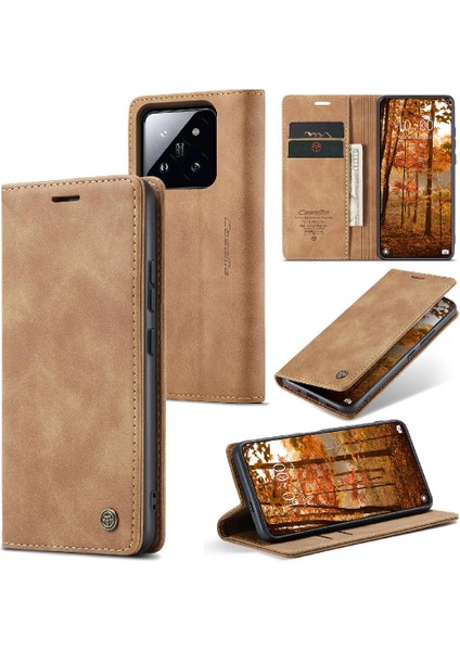 Xiaomi 14 Pro Vintage Pu Deri Cüzdan Manyetik Kapatma Için Flip Case (Yurt Dışından)