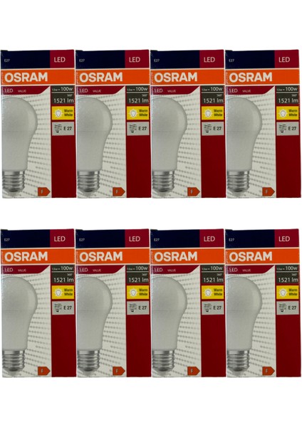 13W (100W) 2700K (Sarı Işık) E27 Duylu LED Ampul (8 Adet)